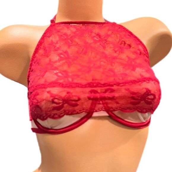 Victoria’s Secret Very Sexy Halter Sheer Mesh / Lace Unlined Balconette Red bra - Picture 7 of 10
